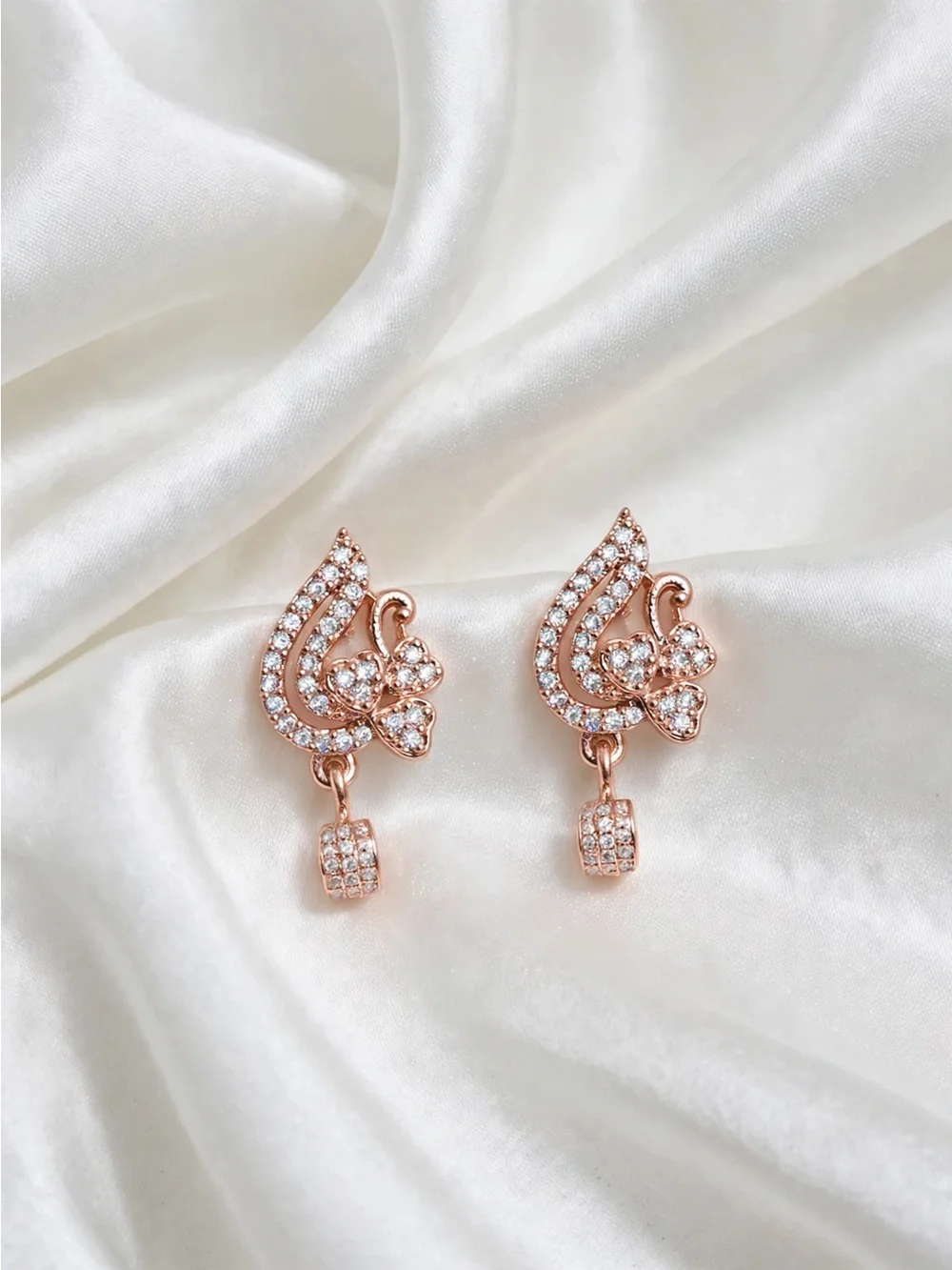 Rose Gold Crystal Drop Floral Earrings - Women Jewelry